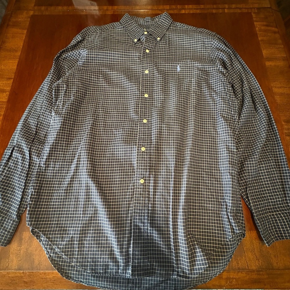 Ralph Lauren Classic Fit Button Down Shirt Grid Check Black White
